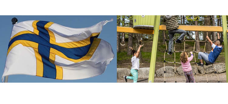 bild på sverige finska flaggan och barn som leker