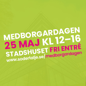 Bild i grönt med text om Medborgardagen 2024, 25 maj, i Stadshuset och Stadsparken kl.12-16.