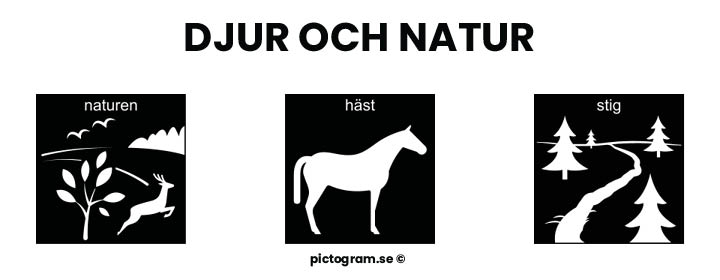 Pictogram häst, natur, och stig.