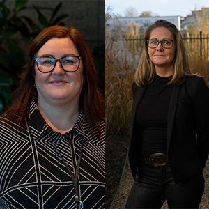 Från vänster: Lina Lennmark, chef på socialkontoret och Cecilia Kumlin, strategisk chef för affärsutveckling på Telge Bostäder.